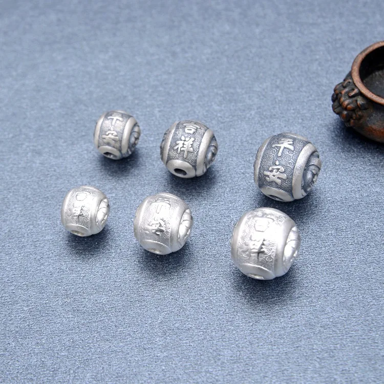 3D 100% 999 Silver Buddha Beads Pure Silver Sakyamuni Statue Beads Tibetan Jewelry Beads Good Luck Bead