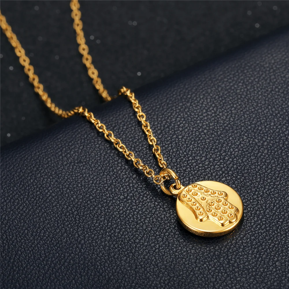 

Cute Tiny Small Hamsa Hand of Fatima Pendant Female Gold Color Stainless Steel Palm Amulet Necklace for Women Jewelry Gift 2025