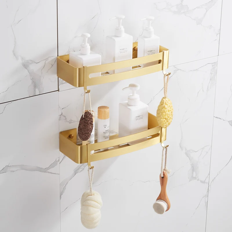 Bathroom Shelf Aluminum Shower Shelf Brush gold Storage Suction Basket Storage Rack Bathroom Accessory