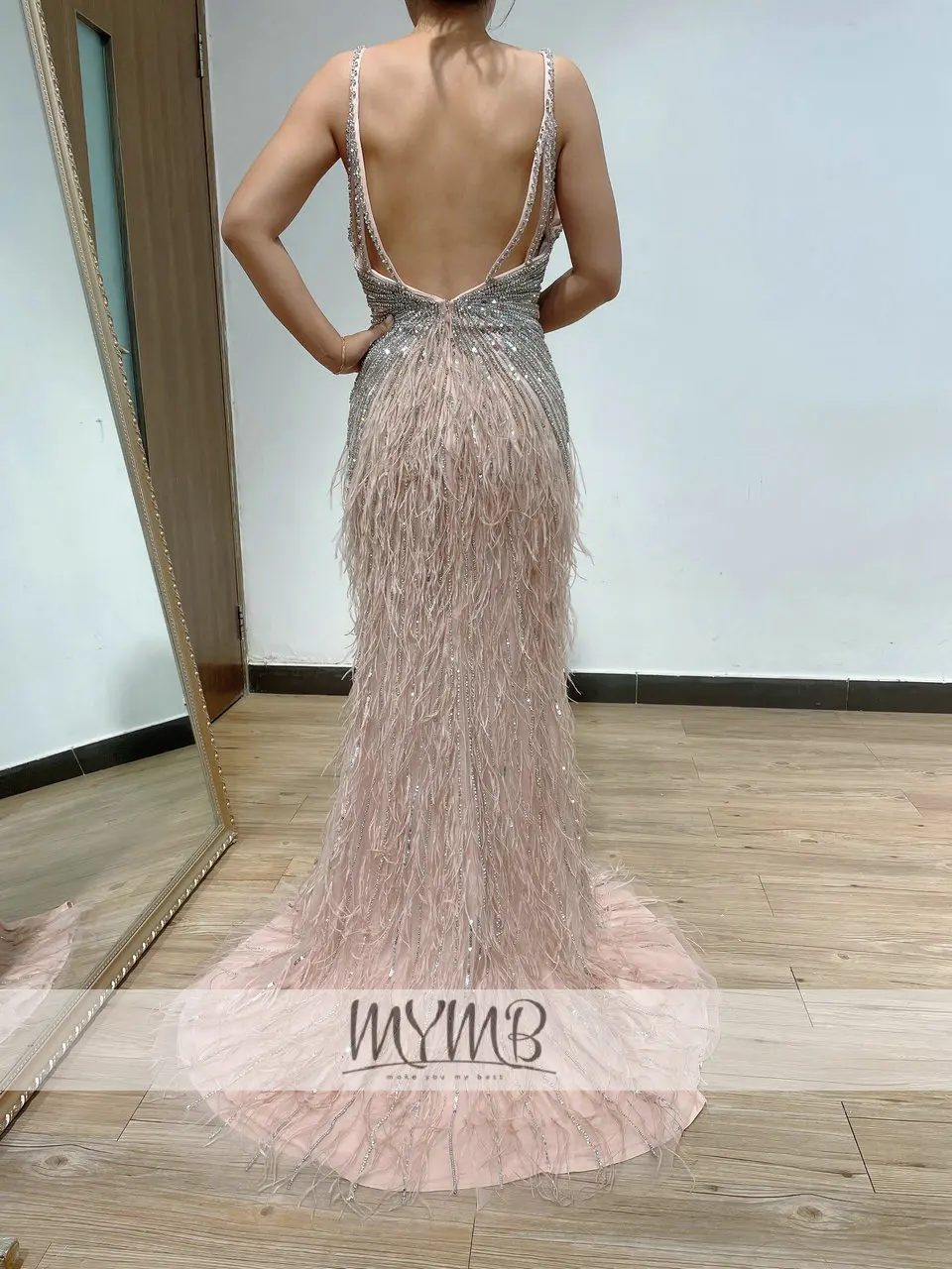 MYMB – robe de soirée de haute qualité à bretelles Spaghetti, tenue de cérémonie de mariage, de marque, Couture de perles, en plumes, 2022