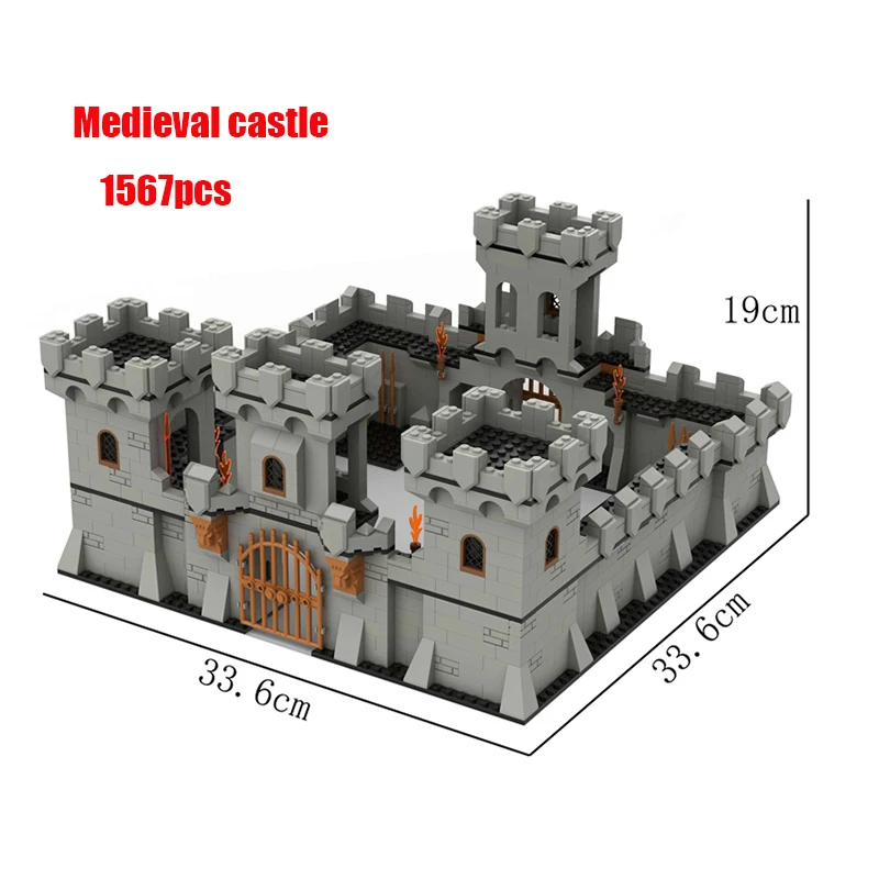 MOC Medieval Age Castle Knights Spartan Warriors Crusader Roman City wall Gate Stables Model Building Bricks Blocks Toys for kid