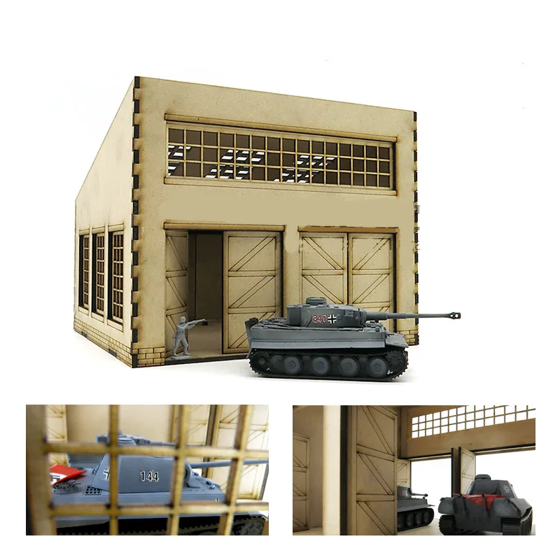 1/72 Tank Warehouse Model Factory Scene Wooden Assembly Model Military Base Miniature Buliding Kit