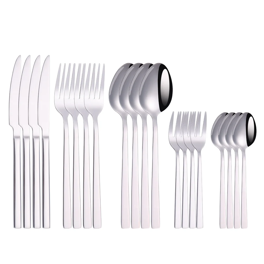 

Stainless Steel Cutlery Silverware Forks Spoons Knives Dinnerware Sets Dishwasher Safe Tableware Set 20 Pieces with Tea Fork