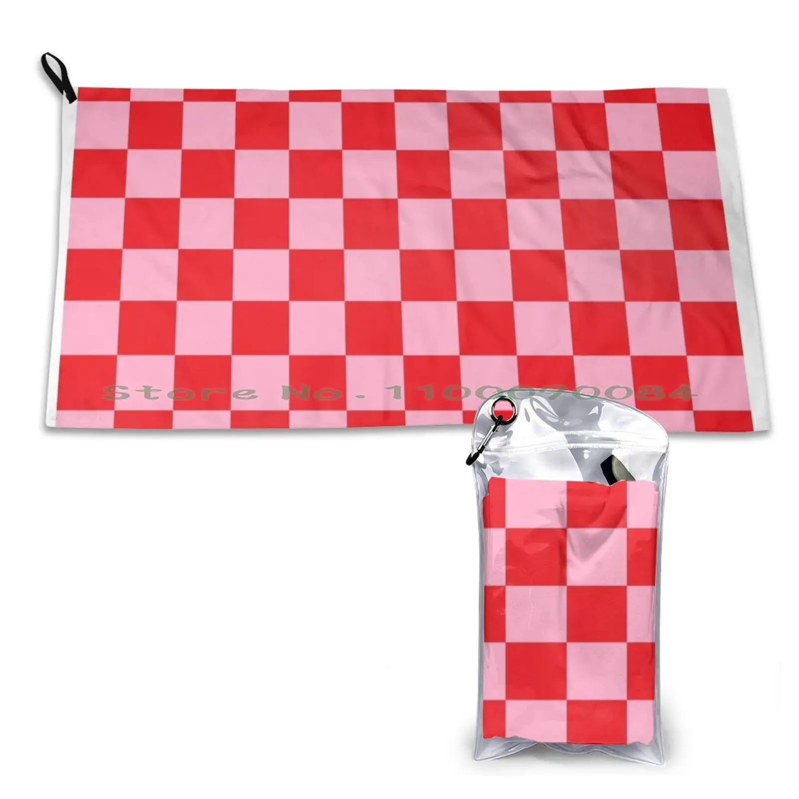 Checkered Pink And Red Quick Dry Towel Gym Sports Bath Portable Squares Pink Four Sides Shape Fun Checkered Abstract Soft