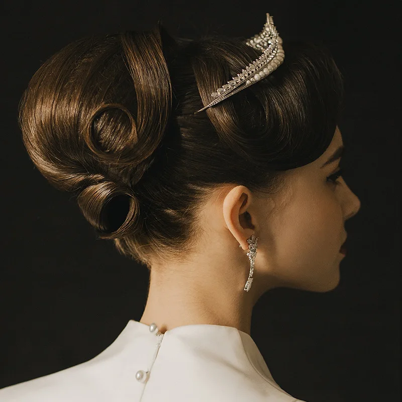 Tiara moderna elegante, acessórios de cabelo com pérolas e cristal para casamento