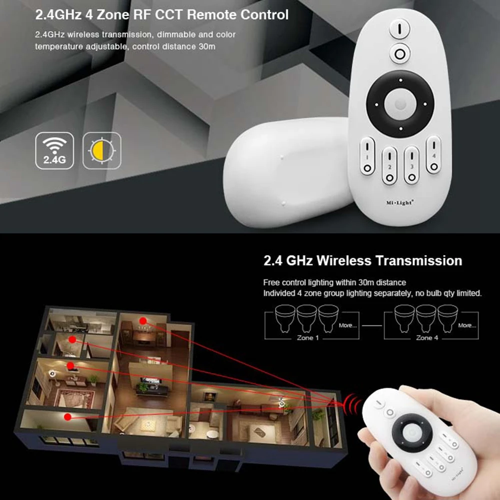 Milight FUT007 4-Zone RF CCT Remote LED Controller MiBoxer WL-Box1 WIFI ControI 2.4G CCT Box For Color Temperature Led Strip