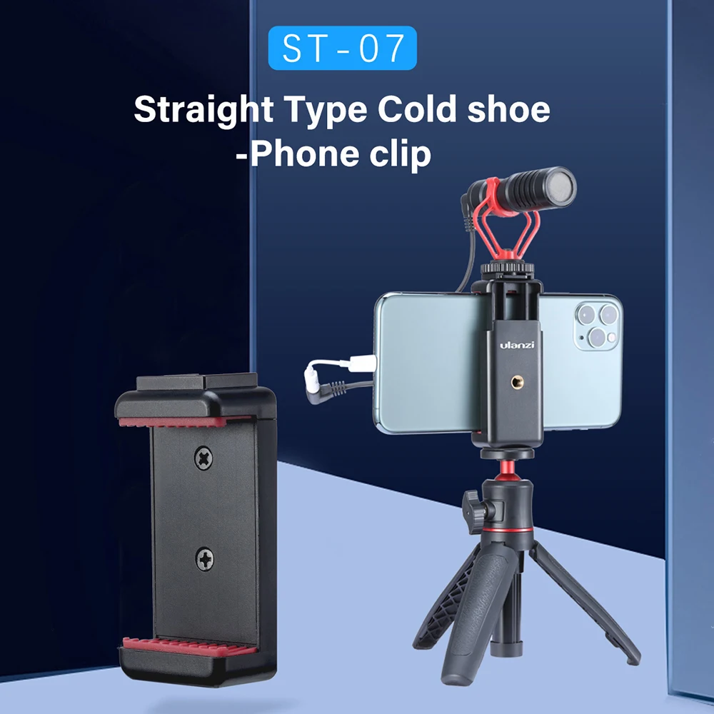 Ulanzi ST-07 Telefon Halter Clamp Clip Mit Kalten Schuh Montieren Verlängern Mic Video Licht 1/4'' Stativ Einbeinstativ Basis Halterung für smartphone