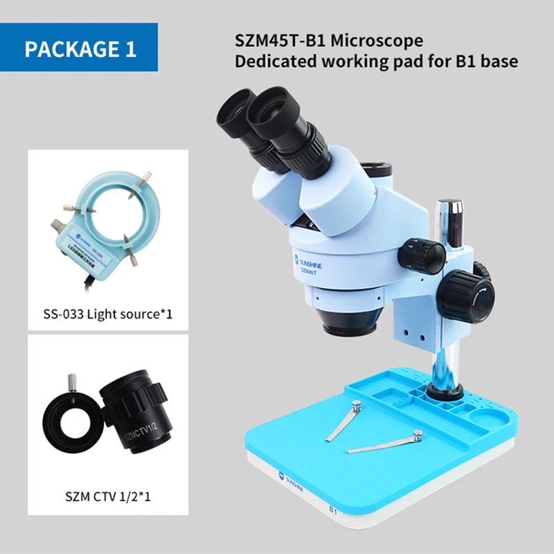 

SUNSHINE Trinocular HD Stereo Microscope 7X-45X with LED Lamp for Phone Motherboard PCB Board Repair Microscope