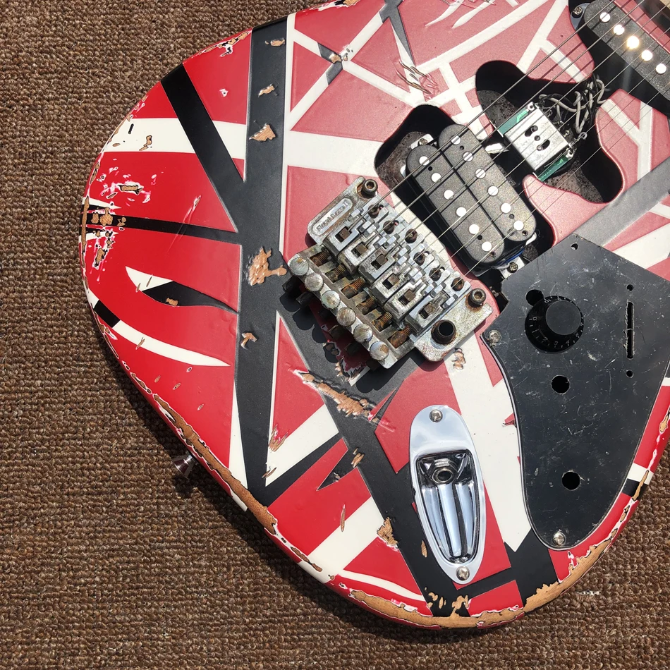 Eddie guitar/Heavy Aged/Black white red stripe/Franken Red Electric Guitar/Frankenstrat Free Shipping