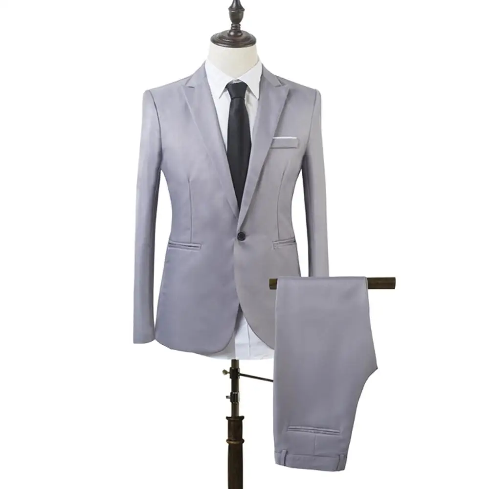 Men Slim Fit Business Leisure One Button Formal Two-Piece Suit for Groom Wedding