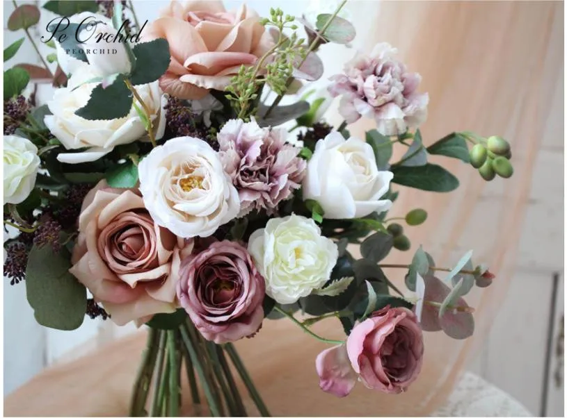 PEORCHID Ramo De Novia Vintage Wedding Bouquet Peonies Rose Artificial Bride Holding flowers Hand Bouquet Decoration 2021