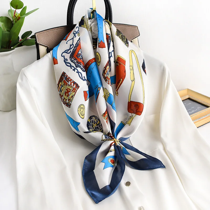 KOI LEAPING small square scarf female fashion summer thin section sunscreen scarf simulation silk decoration shawl small scarf