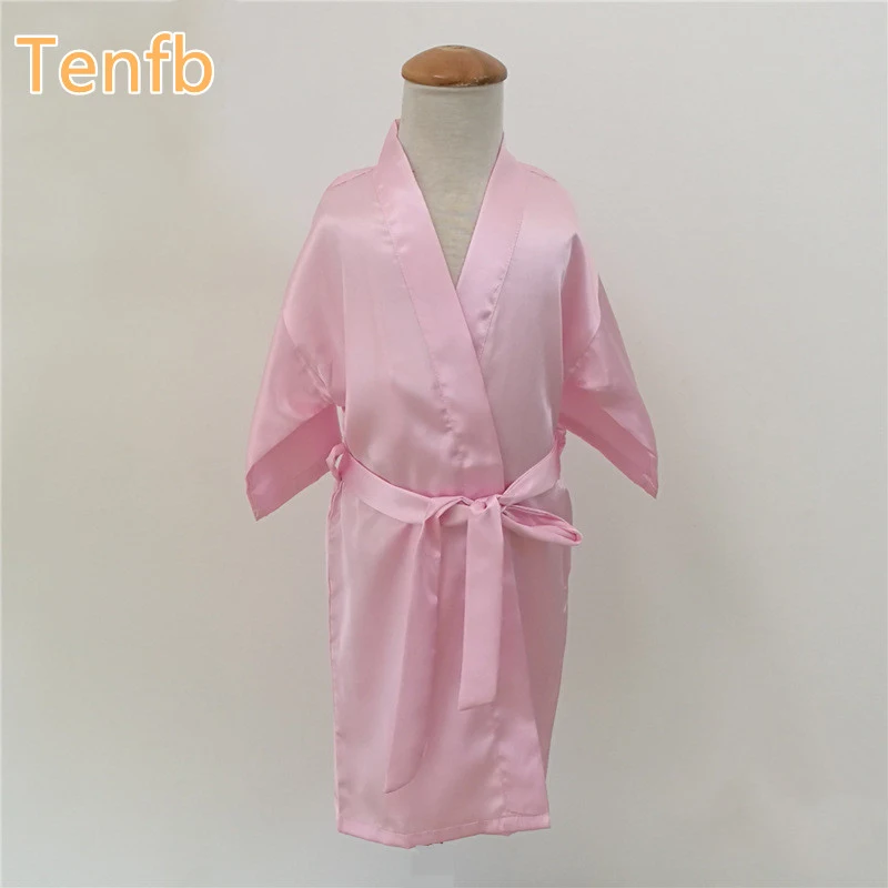 Tenfb Children's Silk Satin Pure Kimono Wedding Dressing Gown Girl Kids Robes Bridal Lingerie Sleepwear