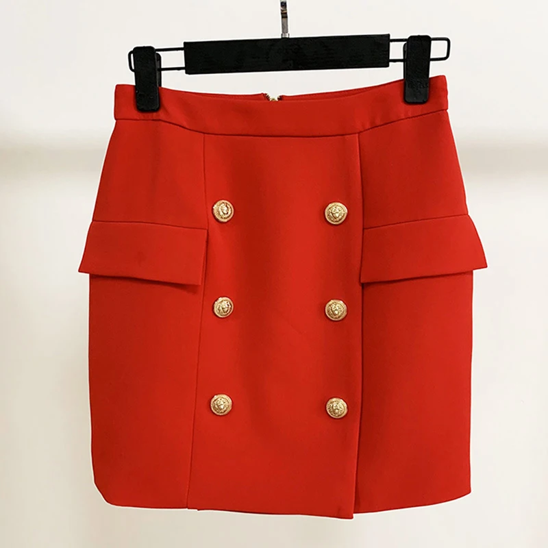 HIGH STREET Newest 2024 Designer Career Skirt Women\'s Metal Lion Buttons Embellished Mini Skirt