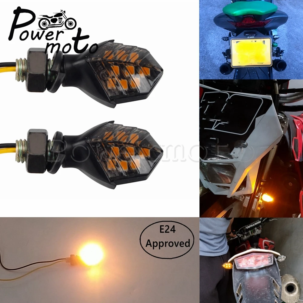 Universal 8mm E24 Approved LED Turn Signal Lights Amber Indicator Lamp Flashing Blinker For Dirt Bike Street Bike Dual Sport