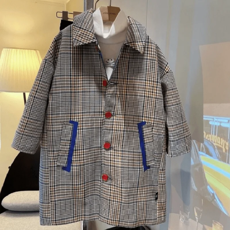 Baby Boy Girl Long Plaid Jacket Infant Toddler Child Trench giacca a vento reversibile primavera autunno vestiti per bambini 1-12Y