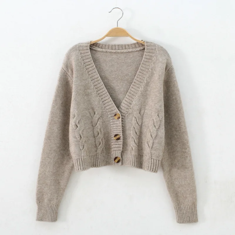 Short style high-waisted slim plastic sweater women 2023 spring new single-breasted knitted cardigan twist small jacket