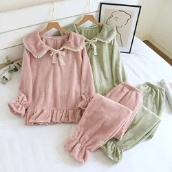 New autumn and winter ladies flannel pajamas two-piece flannel thick plus size long-sleeved trousers cute plush home service set