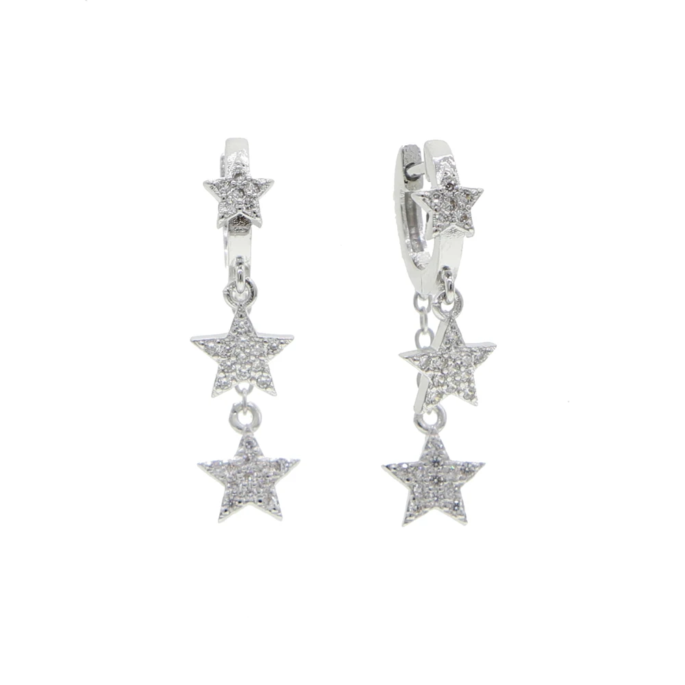 fashion star design tassel cz star charm dangling earring for women girl trendy jewelry