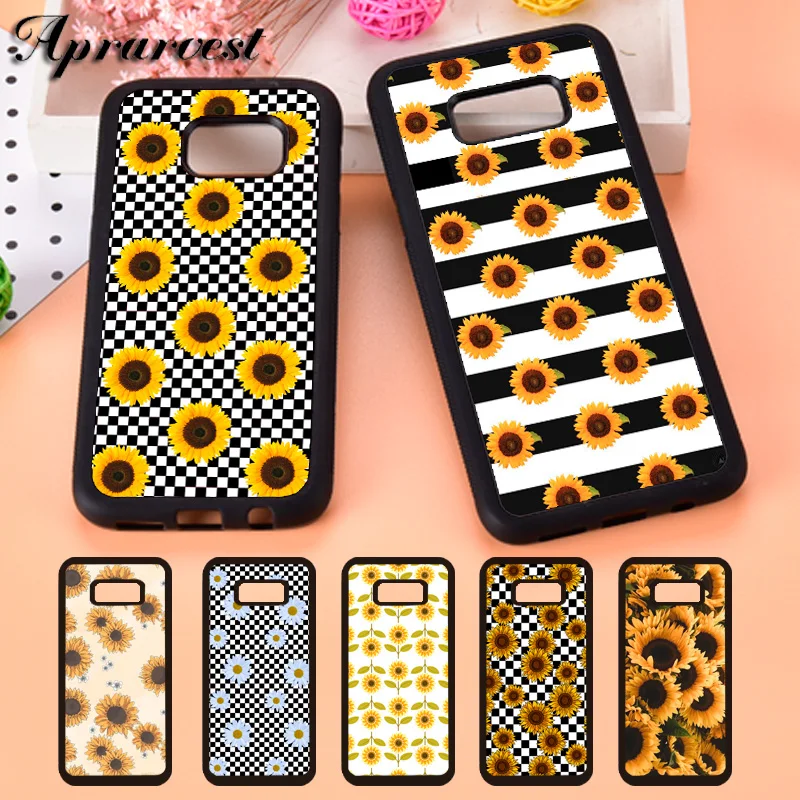 Aprarvest Checkered Sunflower Rose Phone Case Cover For Samsung Galaxy S5 S6 S7 edge S8 S9 Plus S10 lite S10E Note 5 8 9 10 Plus