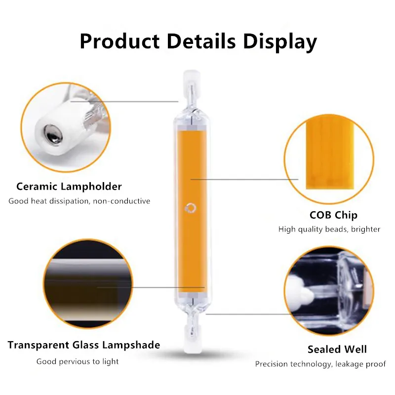 Ampoule LED COB R7S à intensité variable, Tube en verre pour remplacer un Spot lumineux halogène, 78mm 118mm, ac 110V 230V 6W 10W, économie d'énergie