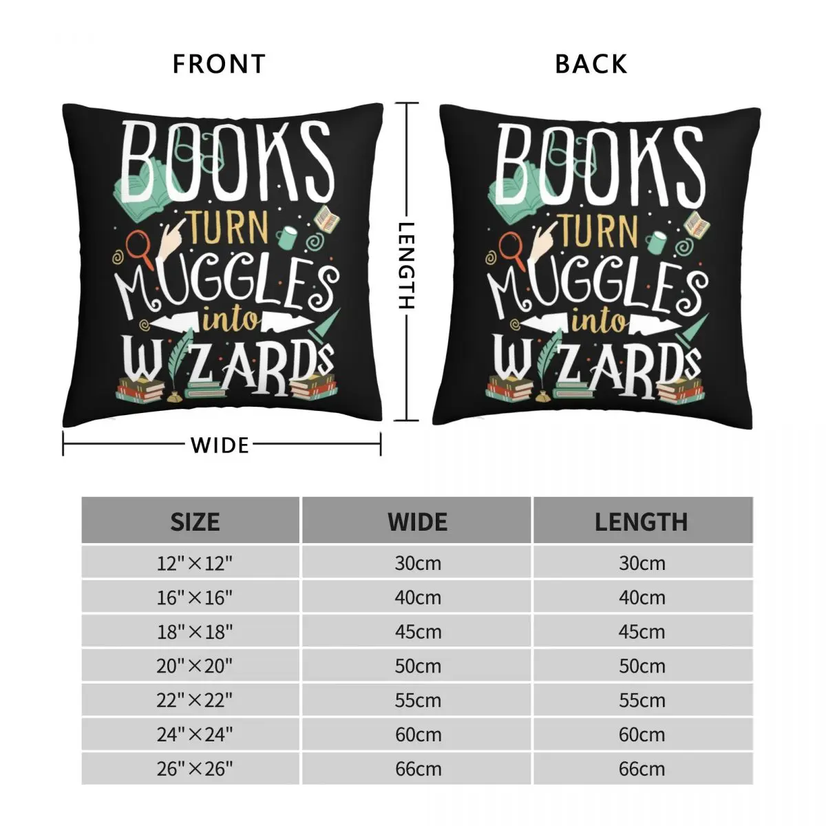 Books Turn Muggles Into Wizards Pillowcase Polyester Linen Velvet Pattern Zip Decor Throw Pillow Case Car Cushion Cover 18