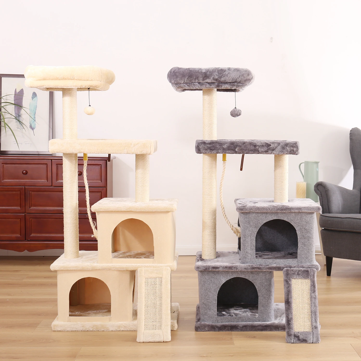 Fast Delivery Pet Cat Tree House Condo Multi Level Climbing Stratching Post for Cat Kitten Playing Ball Cat Jumping Activity Toy