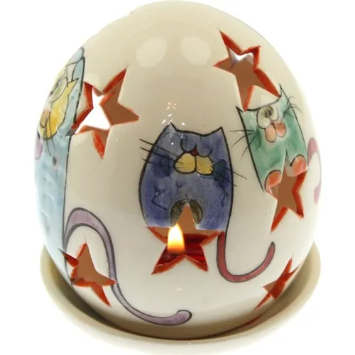 Authentic Tile Carton Cats Egg Candle Holder