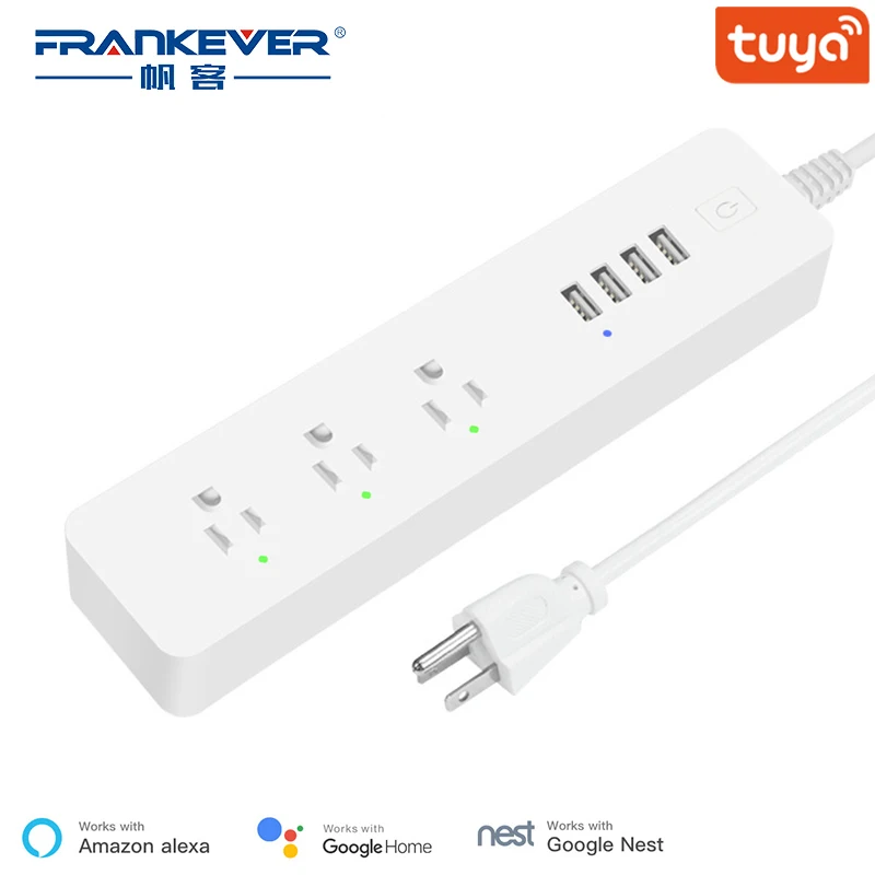 FrankEver Smart Wifi Power Strip 15A Surge Protector Multiple Power Sockets 4 USB Port Voice Control Work with Alexa