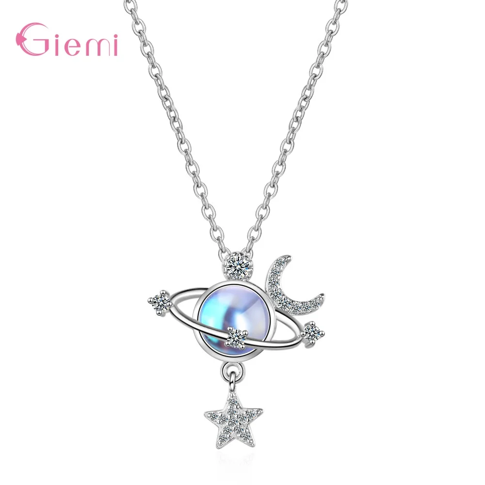 Temperament Star Moon Planet Pendant Necklace For Girl Women Delicate Rhinestones Chain Lady Wedding Party Jewelry Gift