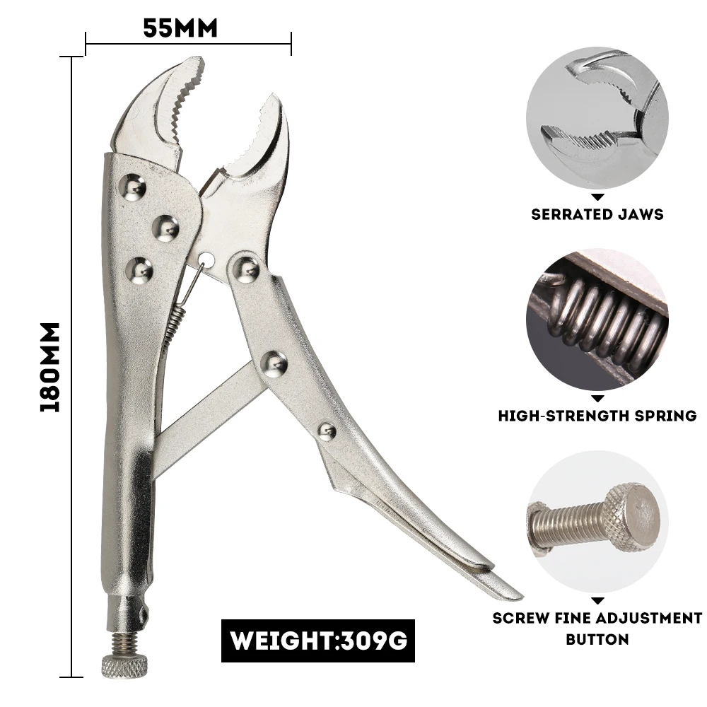 Locking Pliers With Wire Cutter Heavy Duty Grip, 5/7/10" Curved Jaw Locking Pliers 6-1/2" Long Nose Locking Pliers Vise Grip