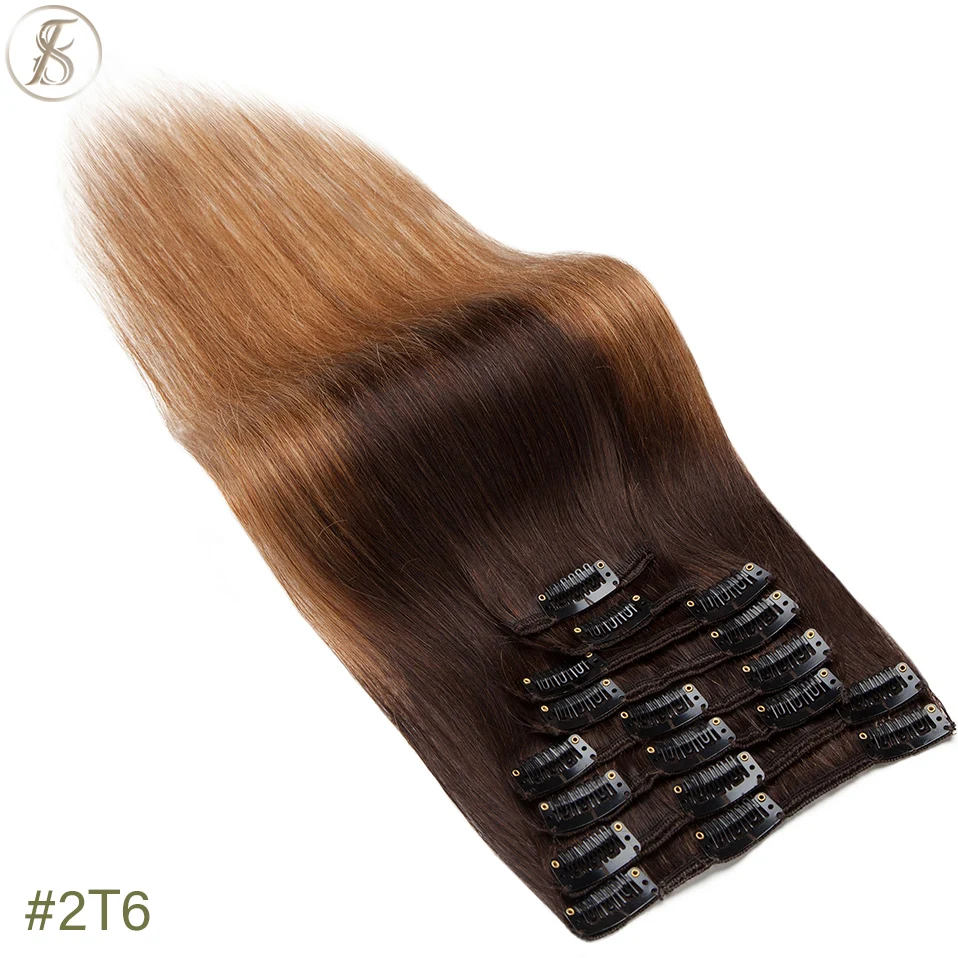 TESS 50-80g Natürliche Haar Extensions Clip In Menschliches Haar Extensions Gerade 8 teile/satz Vollen Kopf Dünne Highlight haar Clip Haarteil – Detail 24