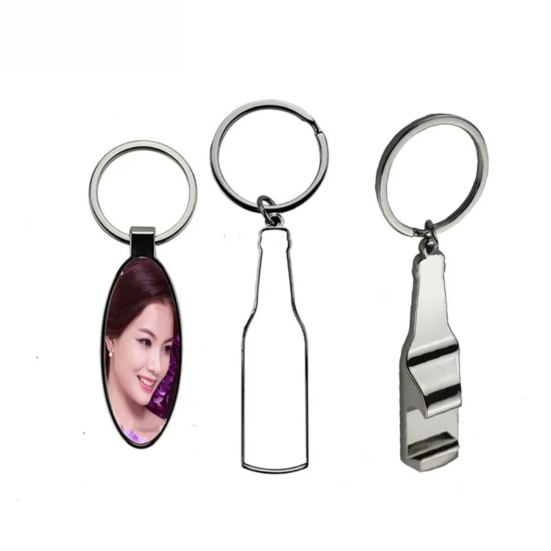 12pcs/lot new sublimation blank metal key ring with Bottle opener Ellipse shape hot transfer printing keychains consumables