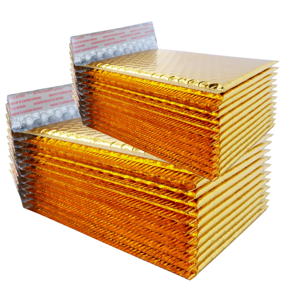 10PCS/Pack Gold Metallic Bubble Mailers Foil Bubble Bags Aluminized Postal Wedding bags Gift Packaging Padded Shipping Envelopes