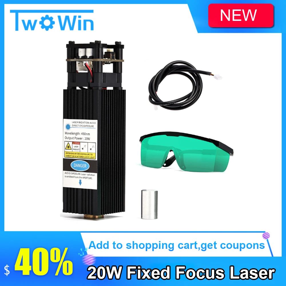 High Power 20W Fixed Focus เลเซอร์หัว TTL PWM สำหรับ CNC 3018 PRO MAX เครื่องแกะสลักเลเซอร์สำหรับตัด CNC MDF