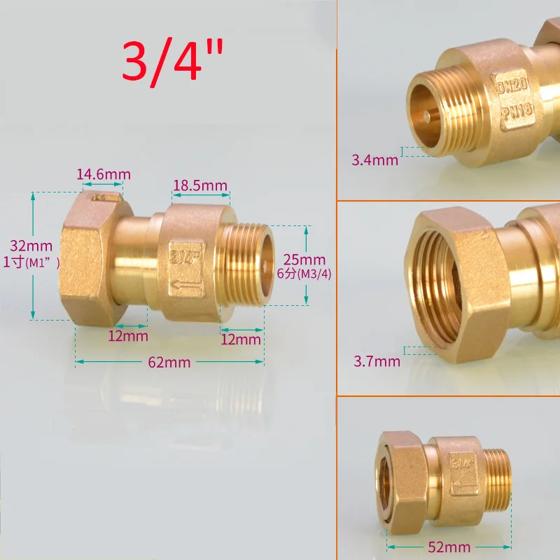 Válvula de retención de latón macho a hembra para medidor de agua, 1/2 ", 3/4", 1 ", BSP