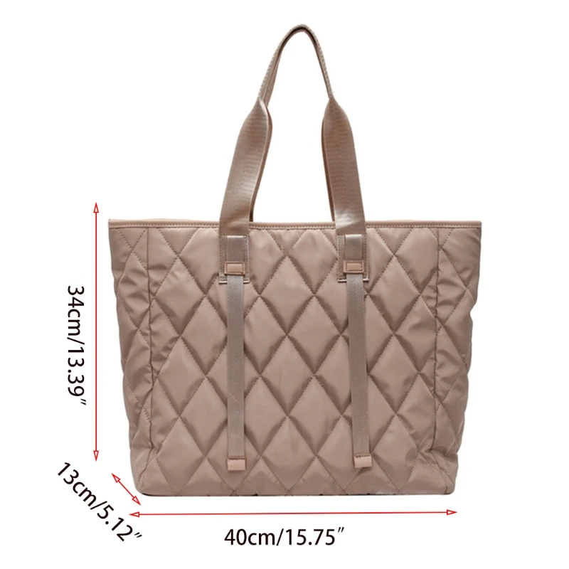 Womens Large Capacity Nylon Tote Bag Vintage Quilted Pattern Solid Color Office Work Travel Casual Shoulder Handbag Purse with