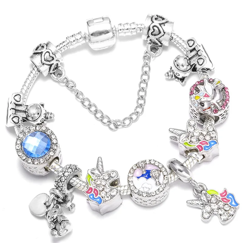 Europe and America Selling Pandora Charm Bracelet DIY New Color Unicorn Crystal Inlaid Crystal Zircon Beaded Glass Bead Jewelry