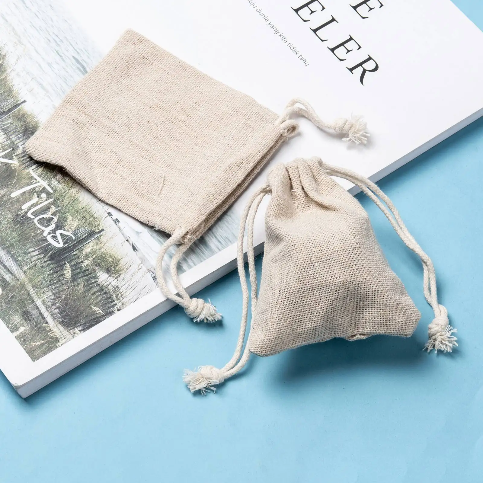 10Pcs Burlap Cotton Gift Bags Packing Jewelry Drawstring Pouches Reusable Storage Organizer Wedding Christmas Candy Decoration