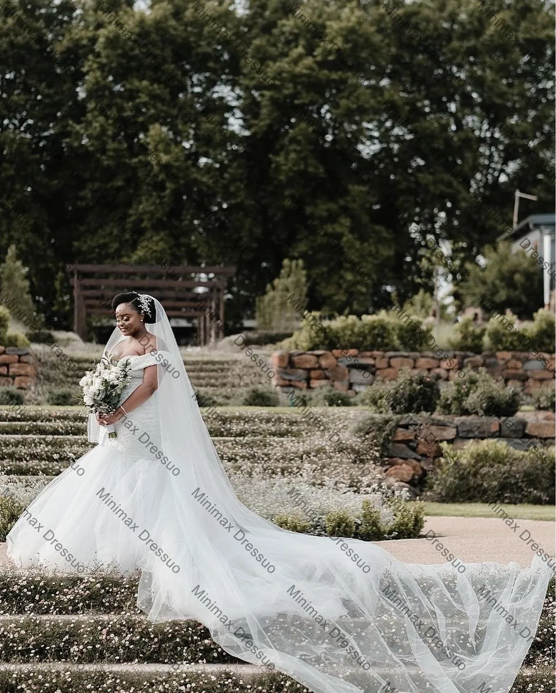 Abiti da sposa a sirena in Tulle con perline taglie forti spalle scoperte Appliques in pizzo abito da sposa Africa Aso Ebi abiti da sposa