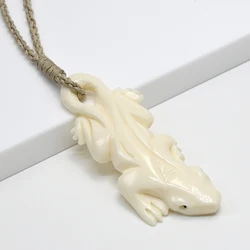 NGX084 Handmade Man Jewelry New Zealand Maori Tribe Pendant Yak Bone Gecko Womens Hemp Rope Weaving lizards Necklace for Surfing