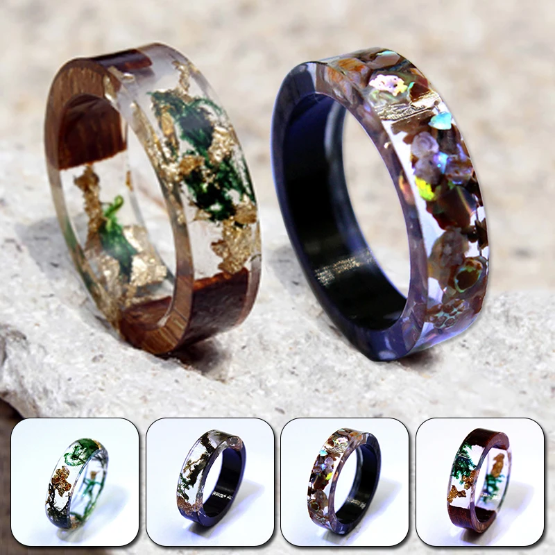 Hot Sale Handmade Wood Dried Flower Resin Ring Transparent Epoxy Resin Ring Wedding Jewelry Love Ring For Women 2021 New кольца