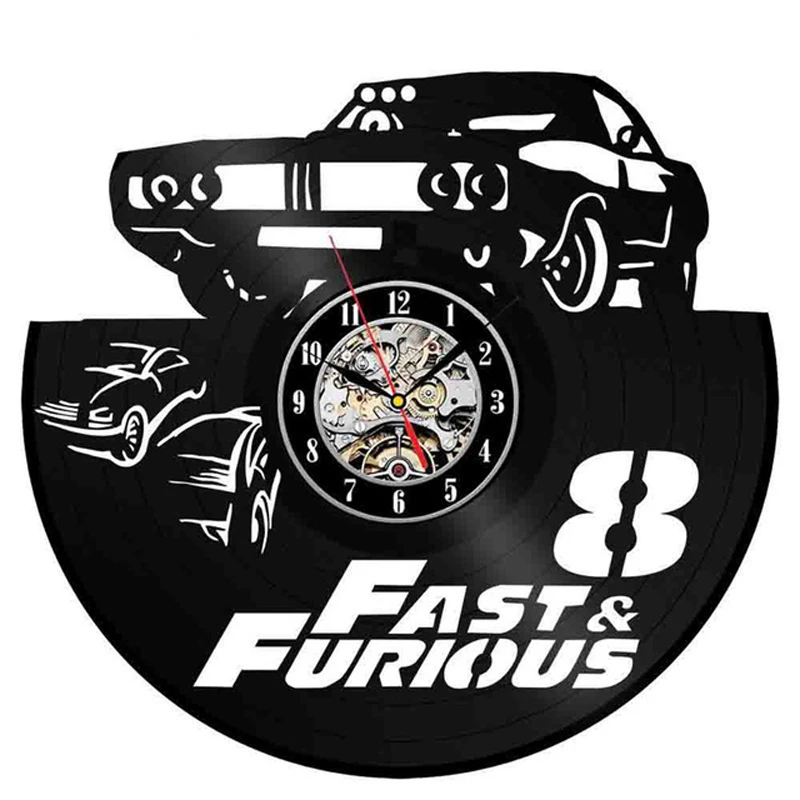 O rápido e furioso relógio de parede design moderno tema do filme do vintage vinil record relógios 3d relógio de parede decoração casa 12 polegada