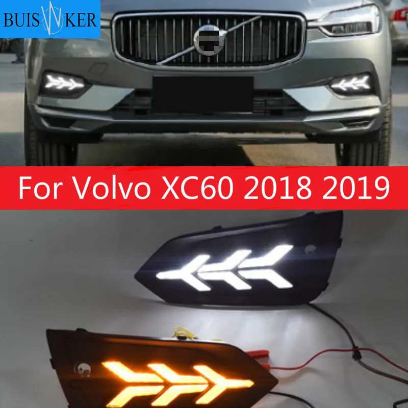 

For Volvo XC60 2018 2019 Daytime Running Light DRL LED Fog Lamp Cover With Yellow Turning Signal Functions