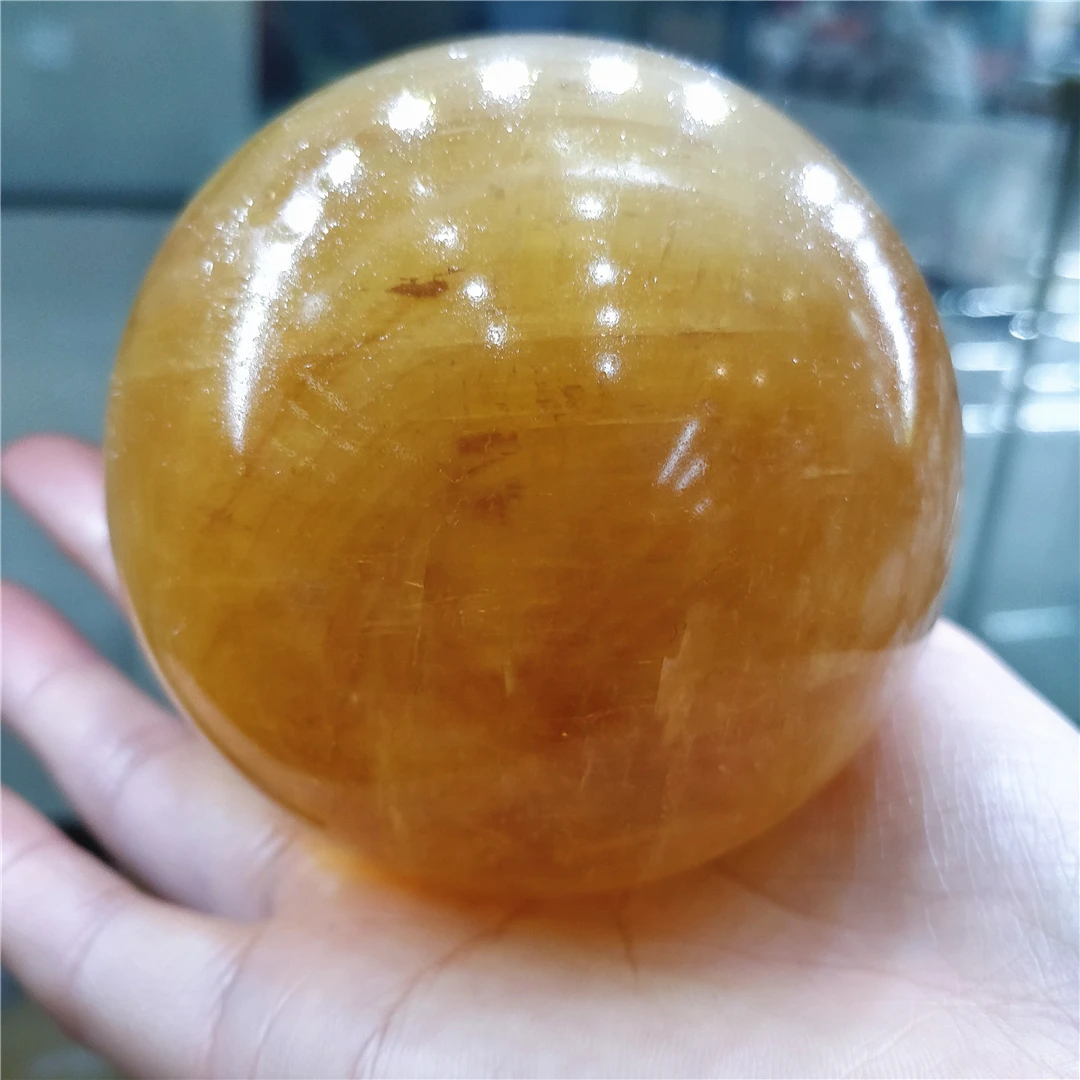 8-12cm Real Crystal Natural Orange Calcite Quartz Ball Iceland Spar Mineral Sphere Home Decoration Chakras Rocks Collections