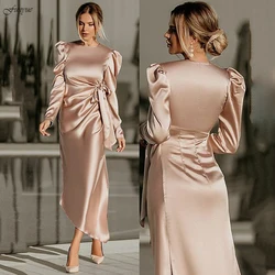 Customized Elegant Satin Women Formal Dress for Mother Puffy Sleeves Tea-Length Fitted Evening Gowns Prom 2025 Abendkleider