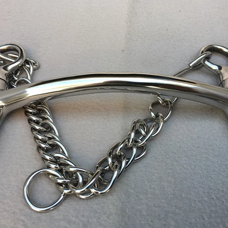 Stainless Steel Mullen Mouth Long Pelham Bit Horse Bits With Curb Chain13.5cm