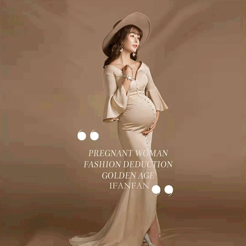 Elegence Mermaid Maternity Dresses For Photo Shoot Long Pregnancy Dress Photography Prop Fancy Pregnant Women Maxi Gown With Hat