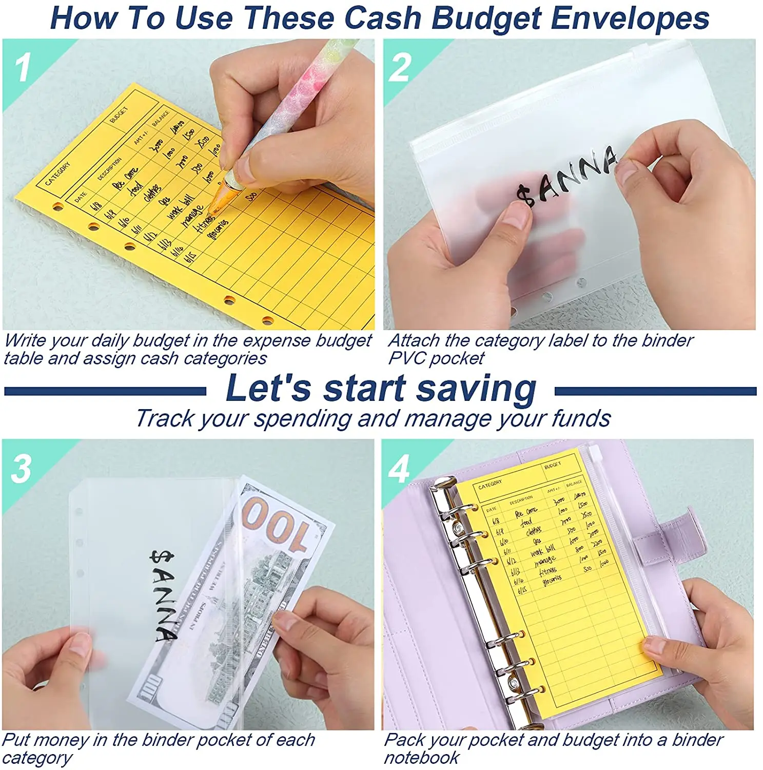 A6 Binder Budget Cash Envelope System Organizer,12 Patterns Budget  Envelopes,Storage Bag, Alphabet Stickers, for Money Planner