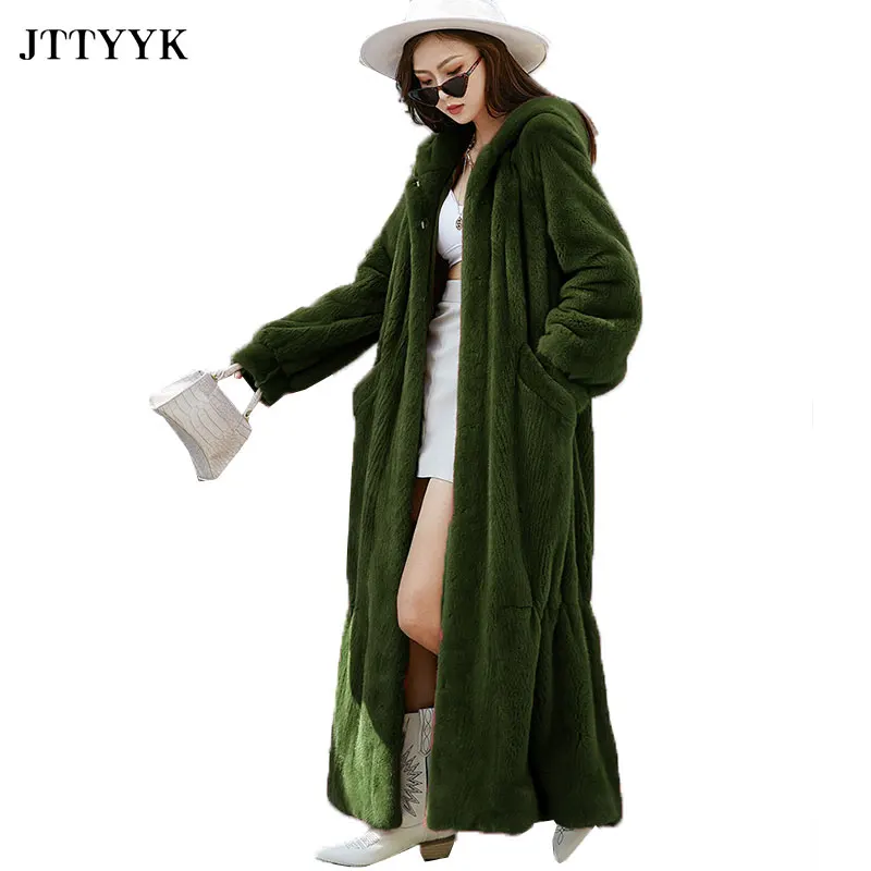 4XL 5XL Oversized Clothing Women Winter Jacket X-Long Parkas Warm Fluffy Faux Fur Coat Hooded Korean Fashion Overcoat Female